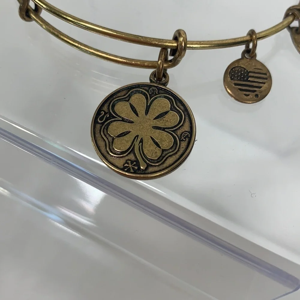 Alex and Ani Expandable Charm Bracelet, Four Leaf Clover-Gold Finish